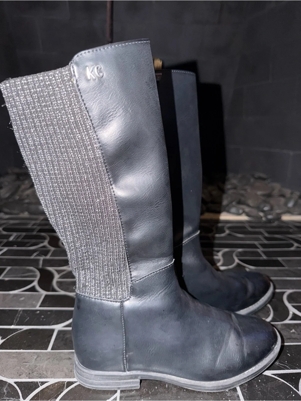 Girls Kenneth Cole Leather Black sparkle knit Tall Boots